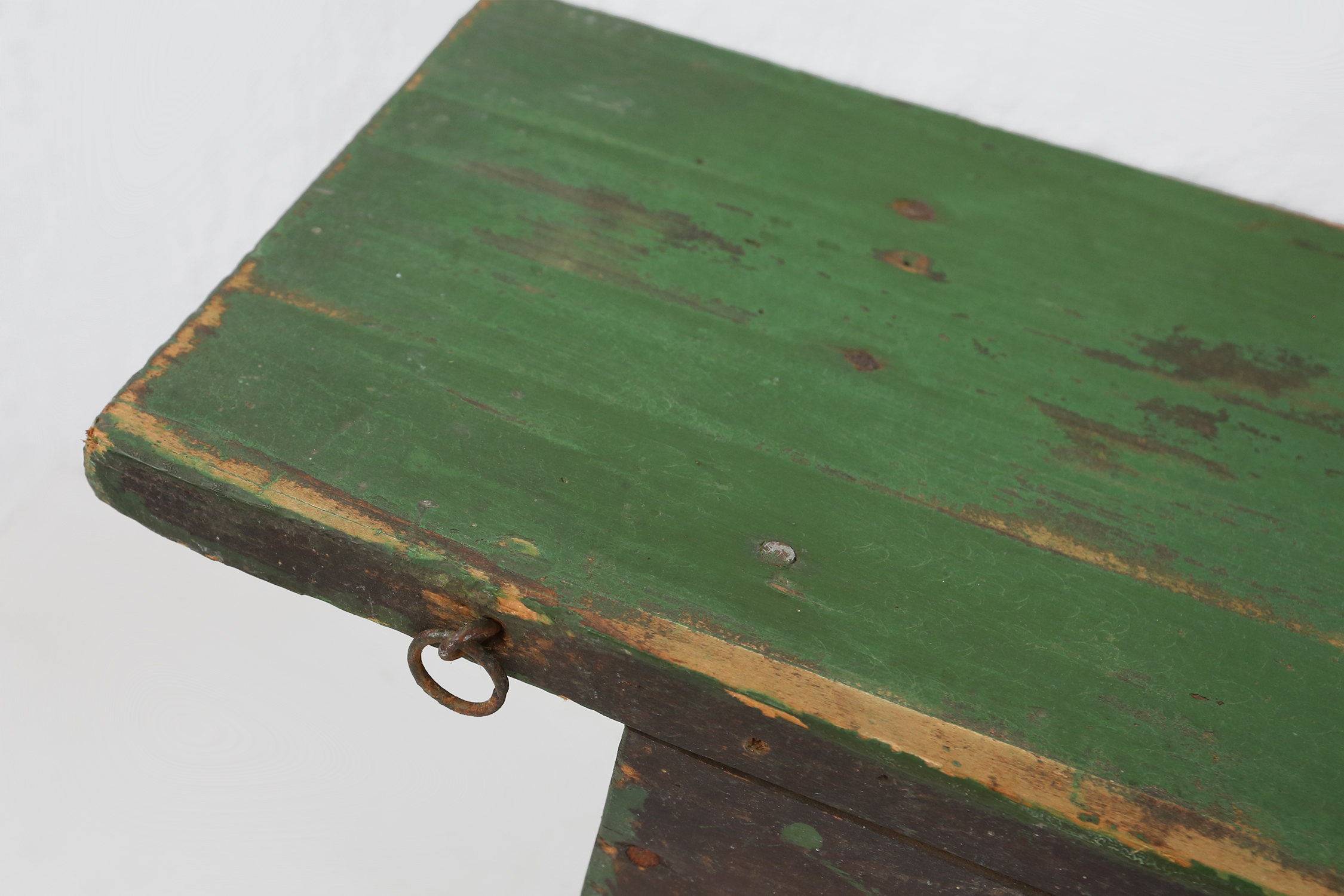 Small Rustic Green Wooden Wall Unit with 2 Shelves, France, 1880sthumbnail